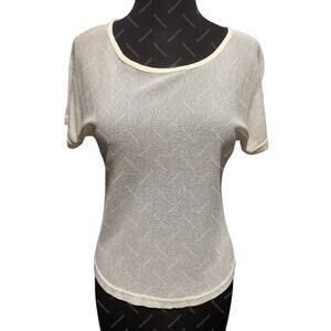 Platinum Dorothy Schoelen Sheer Vintage Cream Stretch Top Sz S Short Sleeve
